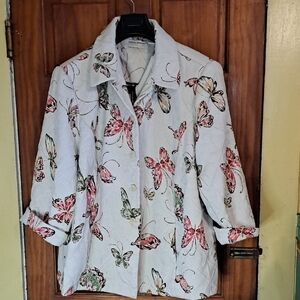 Alfred Dunner White and Pink Butterfly Print Blazer